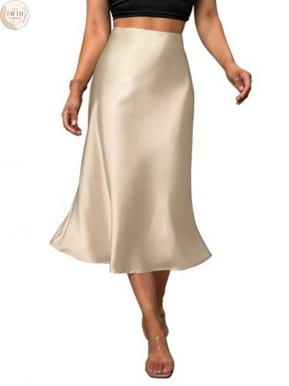 Satin Midi Skirt High Waisted Fishtail A-Line Formal Party Skirt